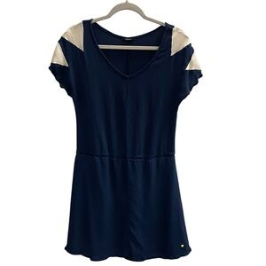 SKUNKFUNK Janice Dress Navy and Cream Short Sleeve Dress Size 3 = Size Medium